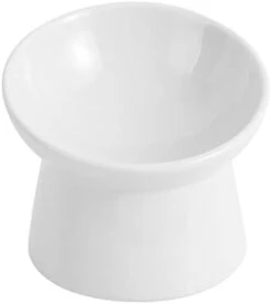 White Small Ceramic Raised Cat Bowls, Tilted Elevated Food Or Water Bowls, Stress Free, Backflow Prevention, Dishwasher And Microwave Safe, Lead & Cadmium Free -Pet Products Shop 210k242dXPL. AC