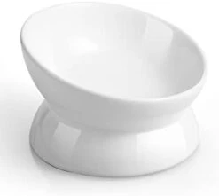 LoeJan Elevated Cat Food Bowl, 5 Oz Ceramic Raised And Tilted Pet Water Bowl, Anti Vomiting And Protect Pets' Spines Cat Dishes For Small Dog, Fat Faced Cat, Kitten (White) -Pet Products Shop 21IEyFIHXSL. AC