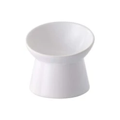 White Small Ceramic Raised Cat Bowls, Tilted Elevated Food Or Water Bowls, Stress Free, Backflow Prevention, Dishwasher And Microwave Safe, Lead & Cadmium Free