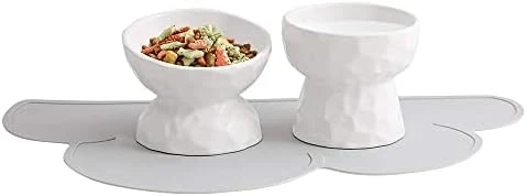 White Ceramic Cat Food And Water Bowl Set ,Cat Food Dish With Stand,Elevated Cat Bowls ,Raised Cat Food Bowls Anti Vomiting,Pet Bowl With Anti Slip Mat,Stress Free For Cats And Small Dogs 7 White Ceramic Cat Food And Water Bowl Set ,Cat Food Dish With Stand,Elevated Cat Bowls ,Raised Cat Food Bowls Anti Vomiting,Pet Bowl With Anti Slip Mat,Stress Free For Cats And Small Dogs - Image 5