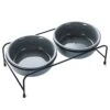 GDCZ Porcelain Raised Cat Or Small Dog Bowls With Heighten Metal Stand And Non-Slip Bottom For Pet Food And Water Dishes, 15 Ounces (Grey) -Pet Products Shop 315GmWGlW7L