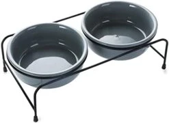 GDCZ Porcelain Raised Cat Or Small Dog Bowls With Heighten Metal Stand And Non-Slip Bottom For Pet Food And Water Dishes, 15 Ounces (Grey) -Pet Products Shop 315GmWGlW7L. AC