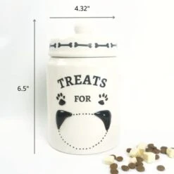 EassyHoo Airtight Dog Treat Container, Ceramic Dog Treat Jar With Lid, 4.2" Round X 6.5" Tall White Dog Treat Canister, Large Dog Cookie Jar For Dogs, Pet Treat Container Airtight, Dog Treat Jars For Pets -Pet Products Shop 31A8HluIcML