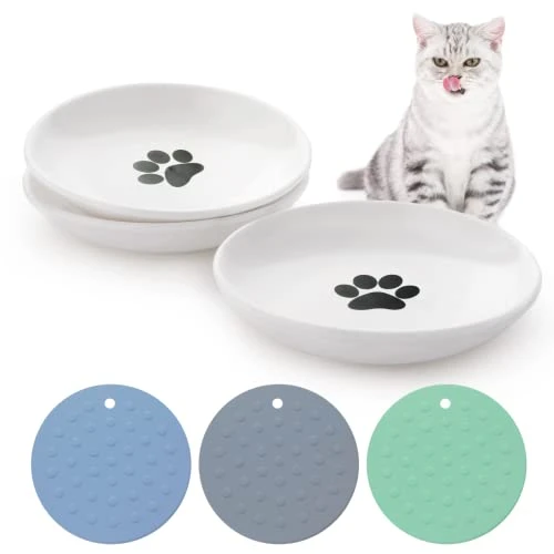 Dorakitten Ceramic Cat Food Plates: Cat Wet Food Bowls Cat Feeding Wide Bowls To Stress Relief Of Whisker Fatigue Cat Dishes, Shallow Bowls For Kittens And Small Animals With Non-Slip Mat2 3 Dorakitten Ceramic Cat Food Plates: Cat Wet Food Bowls Cat Feeding Wide Bowls To Stress Relief Of Whisker Fatigue Cat Dishes, Shallow Bowls For Kittens And Small Animals With Non-Slip Mat2