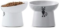 Tilted Ceramic Raised Cat Bowls, 8 OZ Food And Water Bowls Set For Kitty, 5 In Porcelain Elevated Stress Free Feeding Pet Dish, Dishwasher And Microwave Safe (White & Pink) -Pet Products Shop 31DRM3atvPL. AC