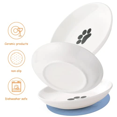 Dorakitten Ceramic Cat Food Plates: Cat Wet Food Bowls Cat Feeding Wide Bowls To Stress Relief Of Whisker Fatigue Cat Dishes, Shallow Bowls For Kittens And Small Animals With Non-Slip Mat2 7 Dorakitten Ceramic Cat Food Plates: Cat Wet Food Bowls Cat Feeding Wide Bowls To Stress Relief Of Whisker Fatigue Cat Dishes, Shallow Bowls For Kittens And Small Animals With Non-Slip Mat2 - Image 5