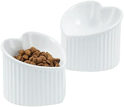Raised Ceramic Tilted Cat Bowls, Heart Shape Elevated Cat Food Bowl, Porcelain Slanted Pet Feeder Dish For Flat Faced Cats, Protect Cat's Spine, Stress Free, Backflow Prevention,2 Pack(White) 9 Raised Ceramic Tilted Cat Bowls, Heart Shape Elevated Cat Food Bowl, Porcelain Slanted Pet Feeder Dish For Flat Faced Cats, Protect Cat's Spine, Stress Free, Backflow Prevention,2 Pack(White) - Image 7