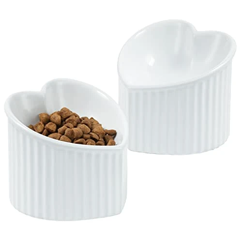 Raised Ceramic Tilted Cat Bowls, Heart Shape Elevated Cat Food Bowl, Porcelain Slanted Pet Feeder Dish For Flat Faced Cats, Protect Cat's Spine, Stress Free, Backflow Prevention,2 Pack(White) 3 Raised Ceramic Tilted Cat Bowls, Heart Shape Elevated Cat Food Bowl, Porcelain Slanted Pet Feeder Dish For Flat Faced Cats, Protect Cat's Spine, Stress Free, Backflow Prevention,2 Pack(White)