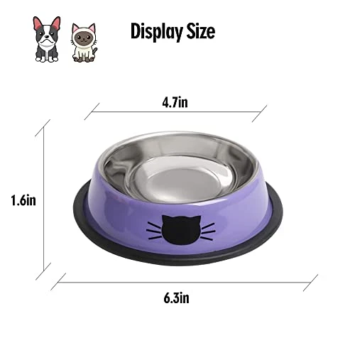 Cat Bowls For Food And Water, 2PCS Rapsrk Non-Slip Stainless Steel Small Cat Food Bowls 8 Oz Pet Bowl With Removable Rubber Base Cat Dog Bowl,Stackable Cat Puppy Dishes Cat Bowls With Cute Cat Painted 5 Cat Bowls For Food And Water, 2PCS Rapsrk Non-Slip Stainless Steel Small Cat Food Bowls 8 Oz Pet Bowl With Removable Rubber Base Cat Dog Bowl,Stackable Cat Puppy Dishes Cat Bowls With Cute Cat Painted - Image 3