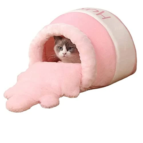 NARCNTON Pet Cat Four Seasons Universal Nest Small Dog Honey Pot With The Same Bed Cute Comfortable Warm Semi-Enclosed Kennel Cat Nest (Pink) 3 NARCNTON Pet Cat Four Seasons Universal Nest Small Dog Honey Pot With The Same Bed Cute Comfortable Warm Semi-Enclosed Kennel Cat Nest (Pink)