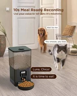 Ciays Automatic Cat Feeders, 5.6L Cat Food Dispenser Up To 20 Portions Control 4 Meals Per Day, Pet Dry Food Dispenser For Small Medium Cats Dogs, Dual Power Supply & Voice Recorder, Black, PAF-A06 -Pet Products Shop 4106U6aL60L