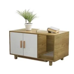 GENERIC Extra Large Cat Litter Box Enclosure Houses With Cat Food Bowls And Scratch Pad For Indoor Cats, Hidden Cat Litter Box Furniture Cabinet, Cat Washroom, Modern Cat Home Nightstand -Pet Products Shop 41179lIfISL