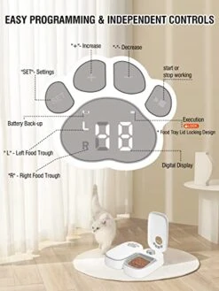 Automatic Cat Feeders 2 Cat, Wet Dry Cat Food Dispenser With 48H Delay, Smart Dog Cat Feeder Automatic With 2 Bowls, Timed Pet Feeder With Locking Design, Programmable Portion Control 2 Meals Per Day -Pet Products Shop 411ch27119L