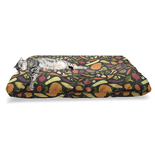Lunarable Vegetable Pet Bed, Repeating Pattern With Various Healthy Fresh Foods On Dark Backdrop, Chew Resistant Pad For Dogs And Cats Cushion With Removable Cover, 24" X 39", Charcoal Grey Multicolor 4 Lunarable Vegetable Pet Bed, Repeating Pattern With Various Healthy Fresh Foods On Dark Backdrop, Chew Resistant Pad For Dogs And Cats Cushion With Removable Cover, 24" X 39", Charcoal Grey Multicolor - Image 2