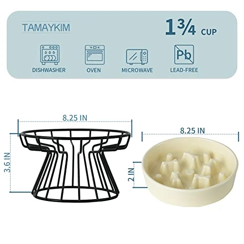 8.25'' Ceramic Slow Dog Bowl With Elevated Metal Stand, 1.75 Cups Non-Slip Puzzle Raised Dog Bowl Feeder, Slow Down Eating Anti-Choking Food Bowl Dish For Small And Medium & Large Dogs - Beige Color 4 8.25'' Ceramic Slow Dog Bowl With Elevated Metal Stand, 1.75 Cups Non-Slip Puzzle Raised Dog Bowl Feeder, Slow Down Eating Anti-Choking Food Bowl Dish For Small And Medium & Large Dogs - Beige Color - Image 2