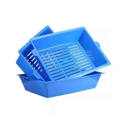 YangYan 3Pcs Cat Potty Semi-Closed Splash Cat Toilet Litter Box Plastic Potty Set Pet Supplies 3 Interlocking Tray Easy To Use (Color : Blue, Size : M)