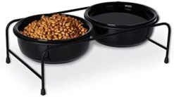 GDCZ Porcelain Raised Cat Or Small Dog Bowls With Heighten Metal Stand And Non-Slip Bottom For Pet Food And Water Dishes, 15 Ounces (Grey) -Pet Products Shop 413WEJeUFsL. AC