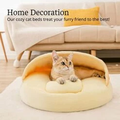 GENERIC Semi-Enclosed Cat Bed - Lovely Round Food Print Kennel Cat Bed Mat Cushion Bed House Kitten Cute Cat Soft Cave Bed For Dog Cat Pet Supply Home Décor -Pet Products Shop 414K9oUkUZL