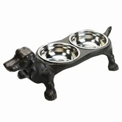 Sungmor Raised Bowls For Dogs - Heavy Duty Non Slip Cast Iron Stands & 2 Stainless Steel Food Dish & Water Bowls - Great Pet Dogs Feeder - Feeding & Watering Station Pet Supplies - 17.1x5.9x5.5 Inch