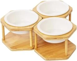 Lusifaco Set Of 3 Single Elevated Cat Bowls, Stainless Steel Raised Cat Food Water Bowl With Bamboo Stand, Pet Dishes Stand Feeder With Anti Slip Feet For Cats And Small Dogs, 13 Oz(Stainless Steel) -Pet Products Shop 414sZ2ficgL. AC