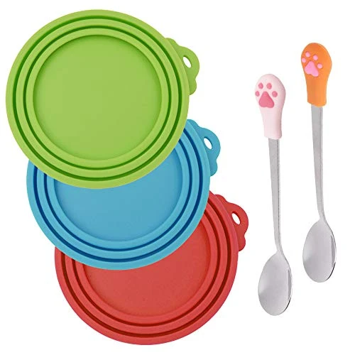SENHAI 3 Pcs Silicone Pet Can Covers & 2 Pcs Pet Spoons, Canned Food Lid And Spoon For Dog And Cat, One Meet Three Sizes - Red Green, Light Blue 3 SENHAI 3 Pcs Silicone Pet Can Covers & 2 Pcs Pet Spoons, Canned Food Lid And Spoon For Dog And Cat, One Meet Three Sizes - Red Green, Light Blue