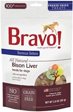 Bravo! Dog Treats Freeze Dried Buffalo Liver - All Natural - Grain Free - 3 Oz. 2 Pack