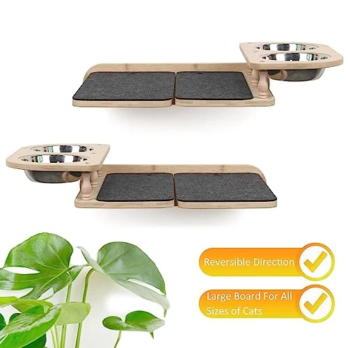 Cat Feeder Wall Mounted, Natural Bamboo Wood Suspension Cat Bowl, Cat Feeder Shelf With Two Bowls, Cat Climbing Shelves With Mat, Blocking Dog Stealing Cat Food, Cat Furniture For Indoor Cat 6 Cat Feeder Wall Mounted, Natural Bamboo Wood Suspension Cat Bowl, Cat Feeder Shelf With Two Bowls, Cat Climbing Shelves With Mat, Blocking Dog Stealing Cat Food, Cat Furniture For Indoor Cat - Image 4