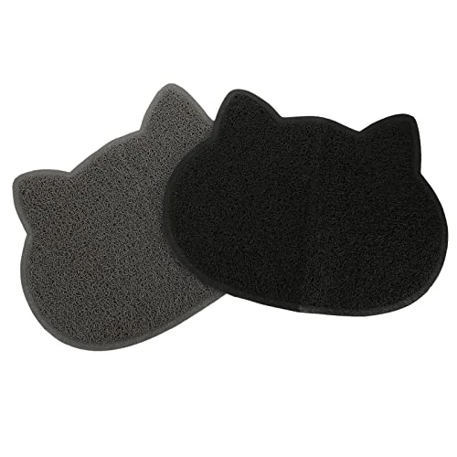 LUOZZY 2Pcs Cat Litter Mats Kitten Litter Trapping Mats Pet Litter Pads For Home - Black + Grey 4 LUOZZY 2Pcs Cat Litter Mats Kitten Litter Trapping Mats Pet Litter Pads For Home - Black + Grey - Image 2