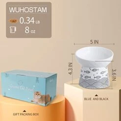 Tilted Ceramic Raised Cat Bowls, 8 OZ Elevated Slanted Food And Water Bowls, 5 Inch Wide Porcelain Pet Feeder Dish For Cats, Kittens And Puppies, Stress Free, Protect Pet's Spine, Set Of 2(Blue&Black) -Pet Products Shop 41AWSPDpeeL