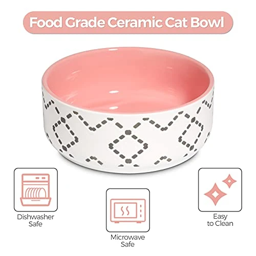 MSBC Ceramic Cat Bowls(13oz/390ml), Cute Cat Food And Water Feeder Set, Dog Cat Basic Bowl, Small Pet Feeding Dishes For Cat, Kitten, Small Dog, Whisker Stress Free, Dishwasher Safe, Set Of 2, Pink 5 MSBC Ceramic Cat Bowls(13oz/390ml), Cute Cat Food And Water Feeder Set, Dog Cat Basic Bowl, Small Pet Feeding Dishes For Cat, Kitten, Small Dog, Whisker Stress Free, Dishwasher Safe, Set Of 2, Pink - Image 3