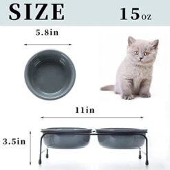 GDCZ Porcelain Raised Cat Or Small Dog Bowls With Heighten Metal Stand And Non-Slip Bottom For Pet Food And Water Dishes, 15 Ounces (Grey) -Pet Products Shop 41BFmBYhUoL