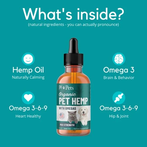 PB Pets Hemp Oil For Dogs And Cats - Organically Grown - Made In USA - Helps With Anxiety, Hip & Joint, Pain, Arthritis, And Stress - With Omega Complex (1-Pack) 3 PB Pets Hemp Oil For Dogs And Cats - Organically Grown - Made In USA - Helps With Anxiety, Hip & Joint, Pain, Arthritis, And Stress - With Omega Complex (1-Pack)