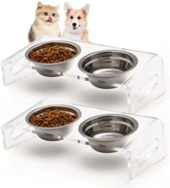 Tilted Raised Cat Bowls, Elevated 15° Orthopedic Bowls For Puppy Or Small Dog, 4 Stainless Steel Pet Feeding Food Dishes Set, Durable Acrylic Stand, Easy To Clean, Also Perfect For Travel (Clear) -Pet Products Shop 41BpdCNSXwL. AC