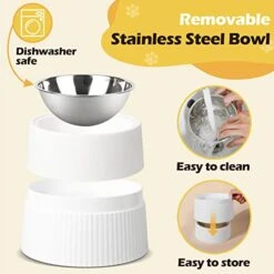 MSBC Elevated Dog Bowl, 15oz Small Raised Dog Feeder With Removable Stainless Steel Food And Water Bowl, Non-Skid & Non-Spill Dog Dish For Small Dogs And Cats, Raised Cat Bowl, Dishwasher Safe, White 14 MSBC Elevated Dog Bowl, 15oz Small Raised Dog Feeder With Removable Stainless Steel Food And Water Bowl, Non-Skid & Non-Spill Dog Dish For Small Dogs And Cats, Raised Cat Bowl, Dishwasher Safe, White -Pet Products Shop 41Bu9thxm1L