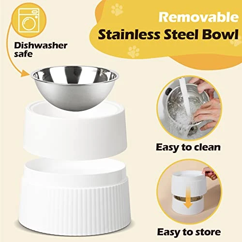 MSBC Elevated Dog Bowl, 15oz Small Raised Dog Feeder With Removable Stainless Steel Food And Water Bowl, Non-Skid & Non-Spill Dog Dish For Small Dogs And Cats, Raised Cat Bowl, Dishwasher Safe, White 7 MSBC Elevated Dog Bowl, 15oz Small Raised Dog Feeder With Removable Stainless Steel Food And Water Bowl, Non-Skid & Non-Spill Dog Dish For Small Dogs And Cats, Raised Cat Bowl, Dishwasher Safe, White - Image 5
