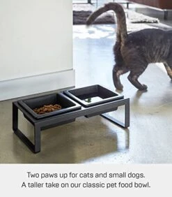 Yamazaki Home Tower Steel And Ceramic Pet Food Stand | 2 Bowls For Food And Water | Feeder For Small Cats And Dogs | Non-Slip - Tall - 1.25 Cups, 300 Milliliters Per Bowl -Pet Products Shop 41E2frMn0CL