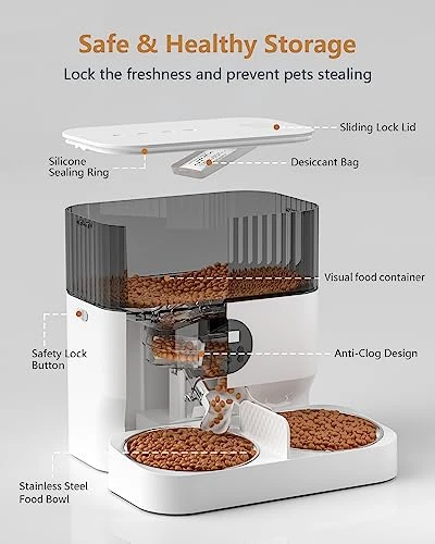 Espelho Elevated Automatic Cat Feeders For 2 Cats, 7L Timed Cat Food Dispenser With 2-Way Splitter & 2 Stainless Steel Bowls Programmable Pet Feeder For Cats & Dogs 10S Voice Recorder 7 Espelho Elevated Automatic Cat Feeders For 2 Cats, 7L Timed Cat Food Dispenser With 2-Way Splitter & 2 Stainless Steel Bowls Programmable Pet Feeder For Cats & Dogs 10S Voice Recorder - Image 5
