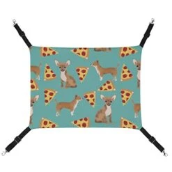 Whetklo Pet Cage Hammock,Chihuahua Dog Pizza Novelty Food Print Cute Dog Canvas Hanging Bed Reversible Small Pet Hammock For Kittens Cats Rat And Small Animals