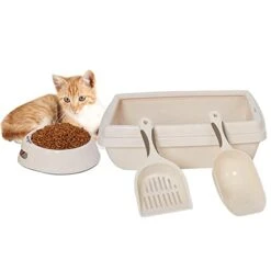 GENERIC Plastic Pet Supplies Set Cat Kitten Dog Litter Tray, Bowl, Litter Scoop And Food Scoop