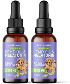 Nature's Synergy Melatonin And Hemp Oil For Dogs, Cats & Pets, Calming Sleep Support, Omega Fatty Acids For Hip And Joint Support, Skin And Coat Health, Stress From Travel, Separation, 2 Pack, 1 Oz -Pet Products Shop 41HflWRwlTL. AC