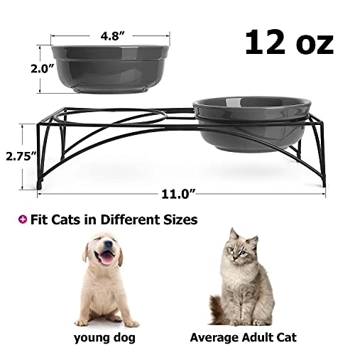Y YHY Cat Food Bowls, Elevated Cat Bowls, Raised Pet Food Water Bowls With Stand, Ceramic Pet Bowls For Cat Or Dogs, 12 Ounces Cat Dishes, Grey 4 Y YHY Cat Food Bowls, Elevated Cat Bowls, Raised Pet Food Water Bowls With Stand, Ceramic Pet Bowls For Cat Or Dogs, 12 Ounces Cat Dishes, Grey - Image 2