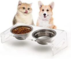 Tilted Raised Cat Bowls, Elevated 15° Orthopedic Bowls For Puppy Or Small Dog, 4 Stainless Steel Pet Feeding Food Dishes Set, Durable Acrylic Stand, Easy To Clean, Also Perfect For Travel (Clear) -Pet Products Shop 41IU9OwgapL. AC