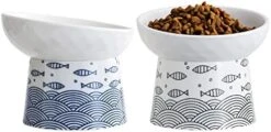 Tilted Ceramic Raised Cat Bowls, 8 OZ Elevated Slanted Food And Water Bowls, 5 Inch Wide Porcelain Pet Feeder Dish For Cats, Kittens And Puppies, Stress Free, Protect Pet's Spine, Set Of 2(Blue&Black) -Pet Products Shop 41IXa2jdiRL. AC