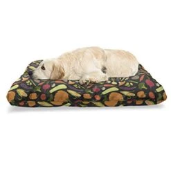 Lunarable Vegetable Pet Bed, Repeating Pattern With Various Healthy Fresh Foods On Dark Backdrop, Chew Resistant Pad For Dogs And Cats Cushion With Removable Cover, 24" X 39", Charcoal Grey Multicolor