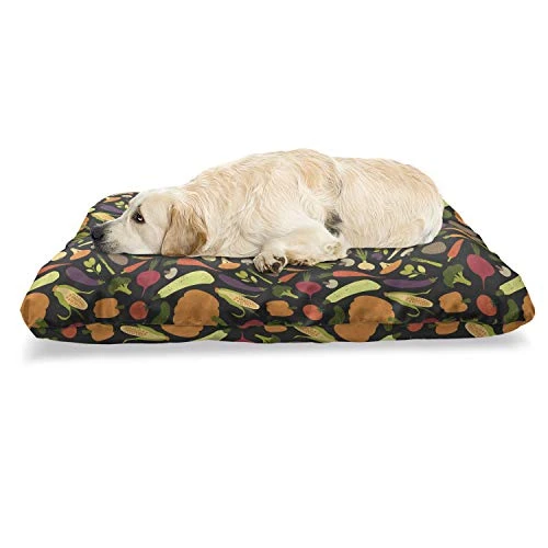 Lunarable Vegetable Pet Bed, Repeating Pattern With Various Healthy Fresh Foods On Dark Backdrop, Chew Resistant Pad For Dogs And Cats Cushion With Removable Cover, 24" X 39", Charcoal Grey Multicolor 3 Lunarable Vegetable Pet Bed, Repeating Pattern With Various Healthy Fresh Foods On Dark Backdrop, Chew Resistant Pad For Dogs And Cats Cushion With Removable Cover, 24" X 39", Charcoal Grey Multicolor