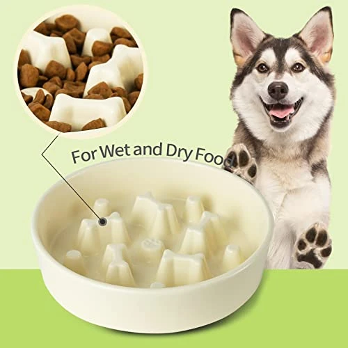 8.25'' Ceramic Slow Dog Bowl With Elevated Metal Stand, 1.75 Cups Non-Slip Puzzle Raised Dog Bowl Feeder, Slow Down Eating Anti-Choking Food Bowl Dish For Small And Medium & Large Dogs - Beige Color 8 8.25'' Ceramic Slow Dog Bowl With Elevated Metal Stand, 1.75 Cups Non-Slip Puzzle Raised Dog Bowl Feeder, Slow Down Eating Anti-Choking Food Bowl Dish For Small And Medium & Large Dogs - Beige Color - Image 6