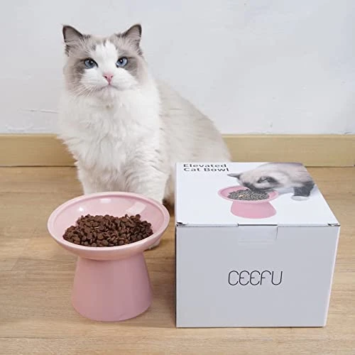 CEEFU Extra Wide Elevated Cat Bowls - Ceramic Cat Food Bowl 6.2" Raised Cat Food Bowls Elevated Shallow Cat Food Dish, Whisker Fatigue, Lead & Cadmium Free, 5" Good Height For Cat Feeding - Pink 5 CEEFU Extra Wide Elevated Cat Bowls - Ceramic Cat Food Bowl 6.2" Raised Cat Food Bowls Elevated Shallow Cat Food Dish, Whisker Fatigue, Lead & Cadmium Free, 5" Good Height For Cat Feeding - Pink - Image 3