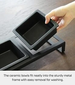 Yamazaki Home Tower Steel And Ceramic Pet Food Stand | 2 Bowls For Food And Water | Feeder For Small Cats And Dogs | Non-Slip - Tall - 1.25 Cups, 300 Milliliters Per Bowl -Pet Products Shop 41NaUvcjadL