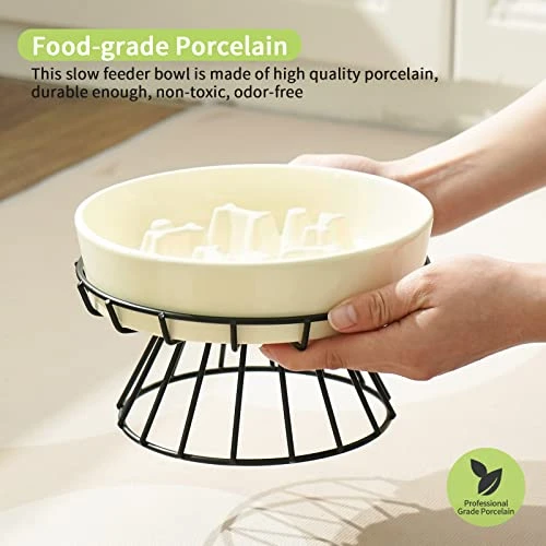 8.25'' Ceramic Slow Dog Bowl With Elevated Metal Stand, 1.75 Cups Non-Slip Puzzle Raised Dog Bowl Feeder, Slow Down Eating Anti-Choking Food Bowl Dish For Small And Medium & Large Dogs - Beige Color 6 8.25'' Ceramic Slow Dog Bowl With Elevated Metal Stand, 1.75 Cups Non-Slip Puzzle Raised Dog Bowl Feeder, Slow Down Eating Anti-Choking Food Bowl Dish For Small And Medium & Large Dogs - Beige Color - Image 4