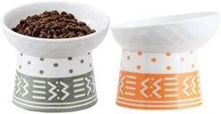 Tilted Ceramic Raised Cat Bowls, 8 OZ Elevated Slanted Food And Water Bowls, 5 Inch Wide Porcelain Pet Feeder Dish For Cats, Kittens And Puppies, Stress Free, Protect Pet's Spine, Set Of 2(Blue&Black) -Pet Products Shop 41Ok8P2y6gL. AC